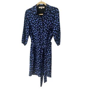 Diane Von Furstenberg Black and Blue Patterned Midi Dress